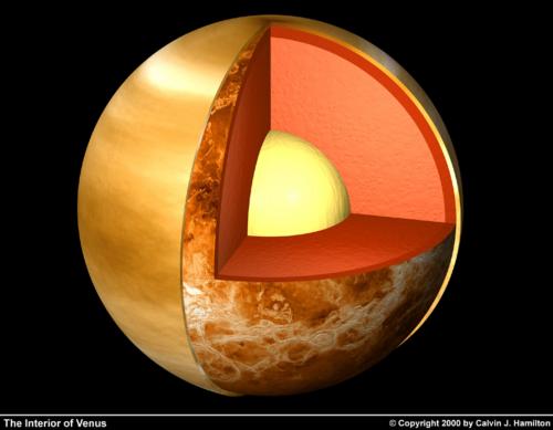 Venus crust, mantle and core