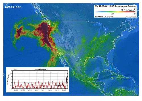 Émissions de HCHO feux de forêt Californie (États-Unis)
