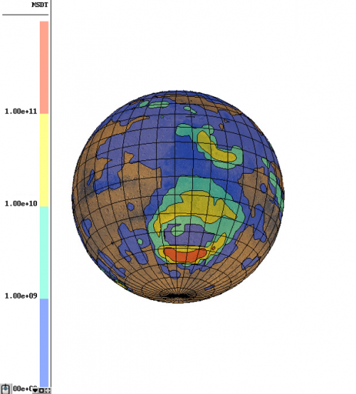 GCM simulation dépôt de poussière à la surface autour du bassin d'Hellas
