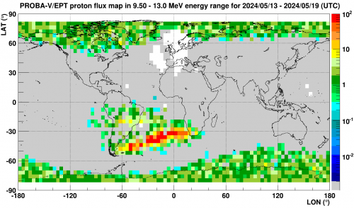 Map of EPT proton fluxes from 13 to 19 May 2024