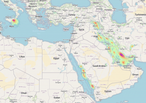 SO2 columns over the Mediterranean and the Middle East.