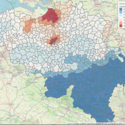 Map near-surface NO2 concentration over Belgian municipalities