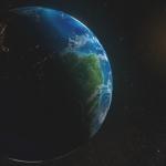 Blue Earth in front Sun in the background