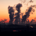 3 smoke plumes background evening red atmosphere 